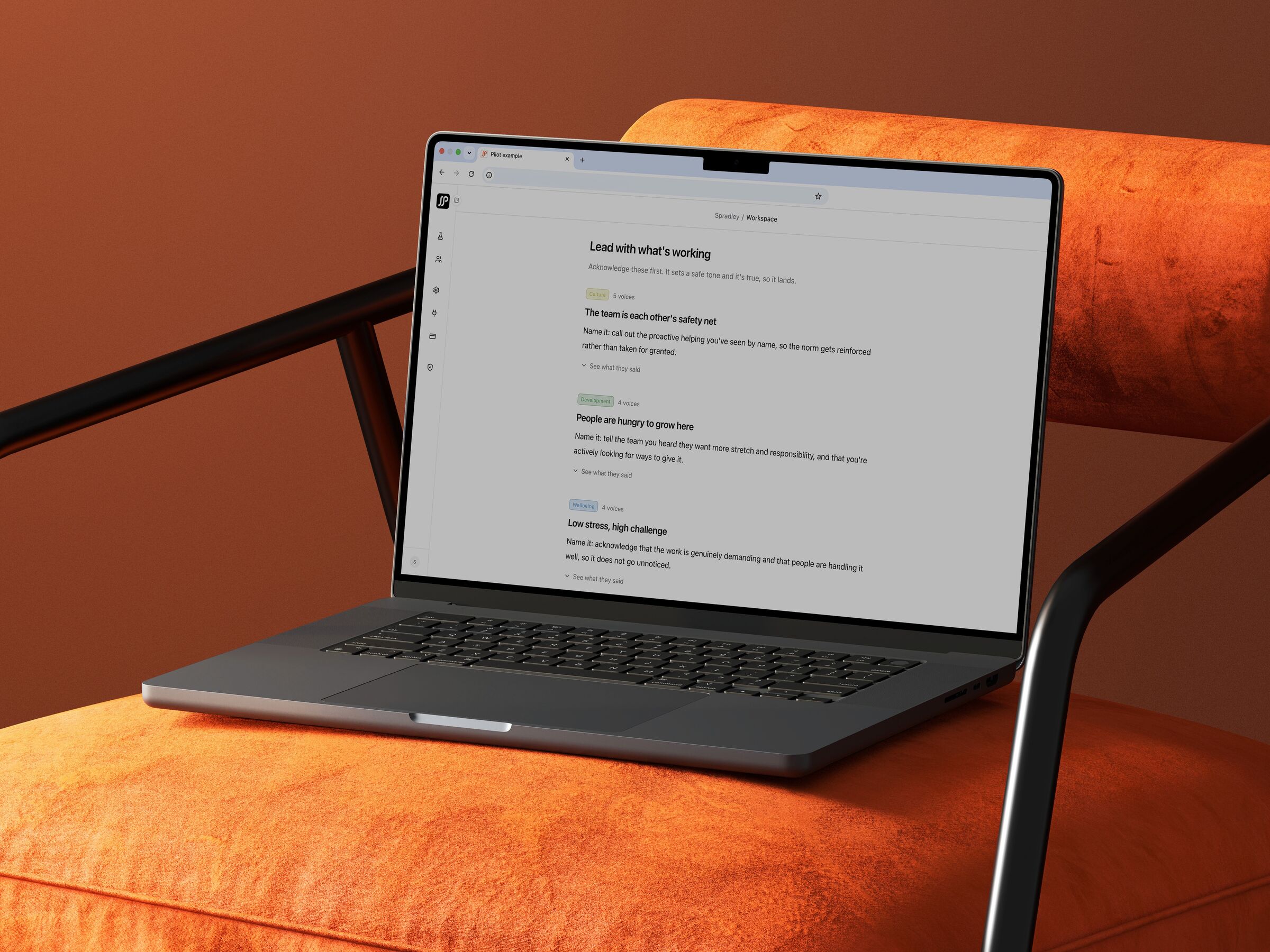 Interview analysis displayed on a laptop